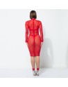 Azia Long fishnet red dress