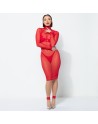 Azia Long fishnet red dress