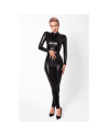 F319 Caged wetlook catsuit with zippers and ring