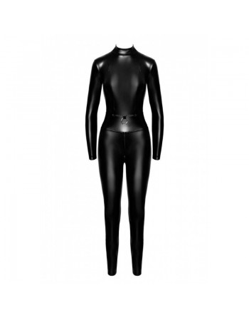 F319 Caged wetlook catsuit with zippers and ring