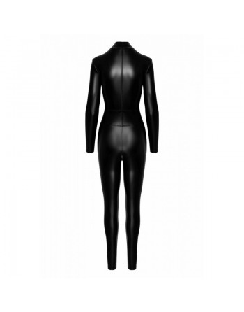 F319 Caged wetlook catsuit with zippers and ring