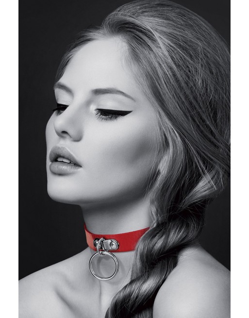 Collier Fetish rouge avec anneau - Bijoux Pour Toi