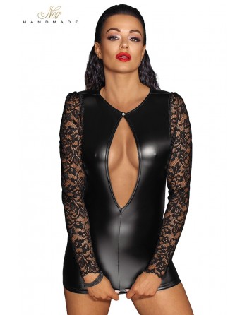 Mini robe wetlook et dentelle F253 Noir HandMade