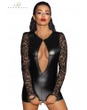 Mini robe wetlook et dentelle F253 Noir HandMade