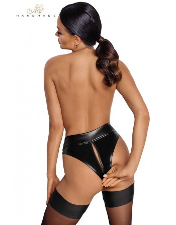 Culotte tanga zipée en wetlook F260 Noir HandMade