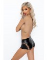 Short court lacé en wetlook F292 Noir HandMade