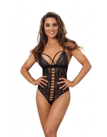 Body string tulle et dentelle noir V-10100 - Axami